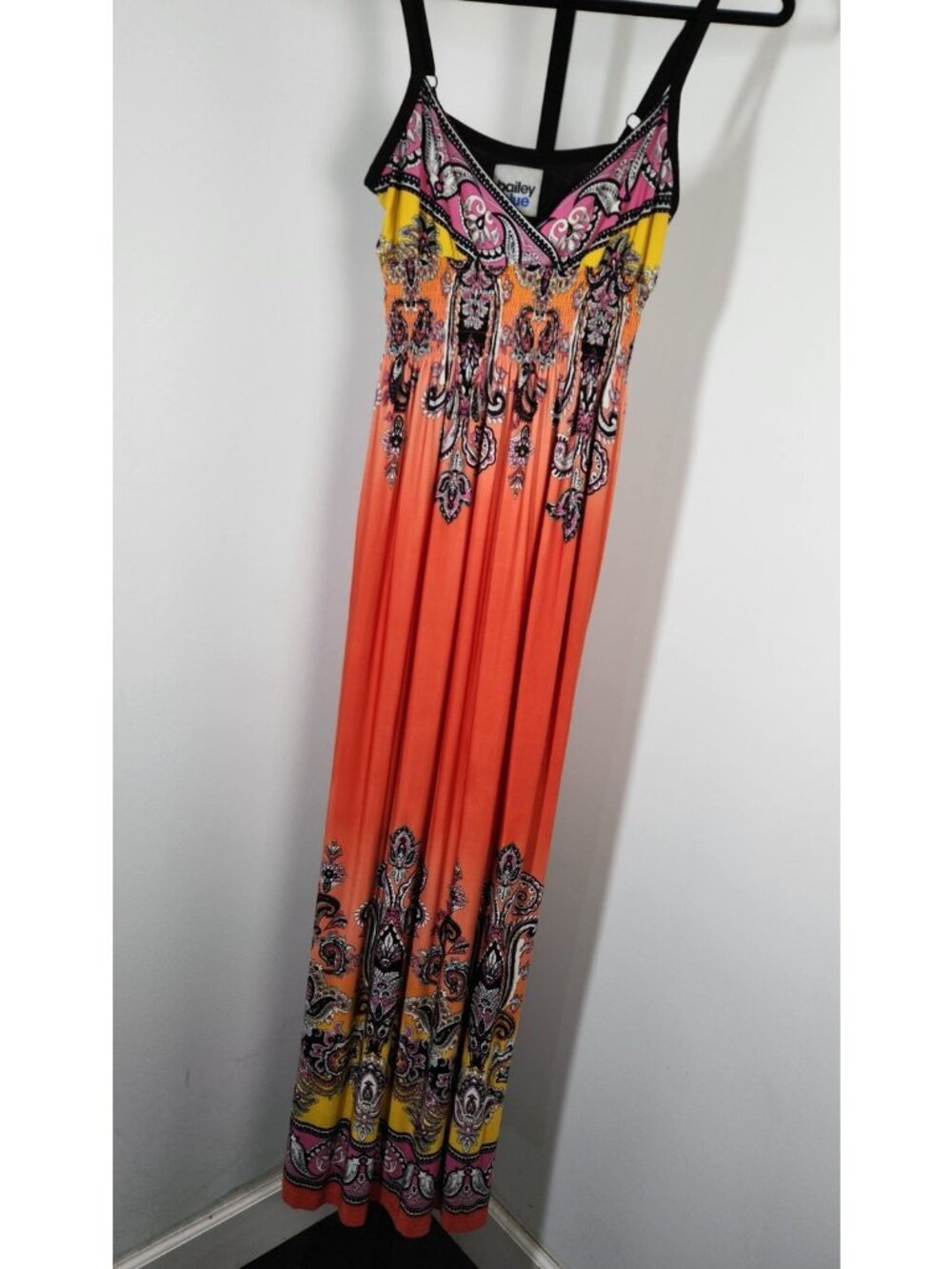 Bailey Blue Maxi Dress Paisley Festival Boho Spaghetti Strap Medium Sundress